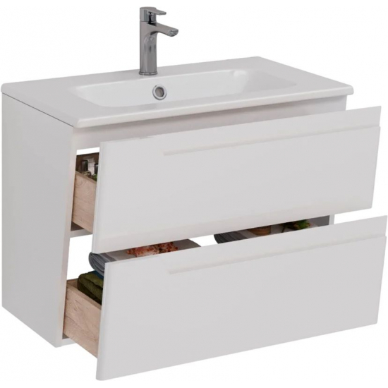 Тумба для комплекта LEMARK Miano 80 подвесная, 2 ящика, белая, под раковину Эйфория 80