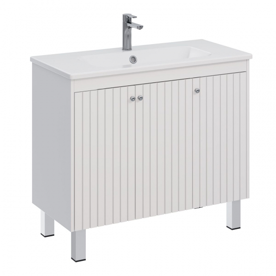 Тумба для комплекта LEMARK Romance 100, 3 дверцы, белый глянец, под раковину Эйфория 100