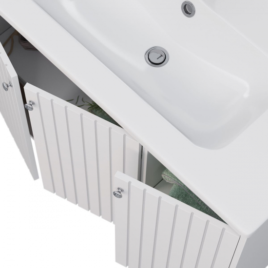 Тумба для комплекта LEMARK Romance 100, 3 дверцы, белый глянец, под раковину Эйфория 100