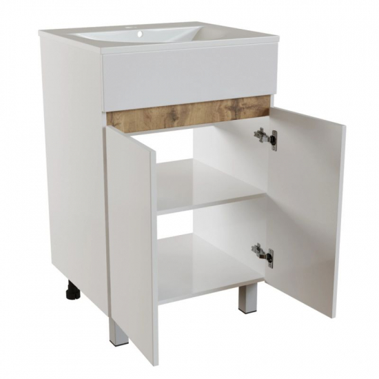 Тумба для комплекта MIXLINE Брикс-50 2 дверцы, белый/дуб вотан, под раковину Breeze-50