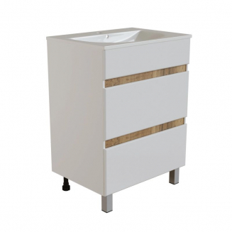 Тумба для комплекта MIXLINE Брикс-50 2 ящика, белый/дуб вотан, под раковину Breeze-50