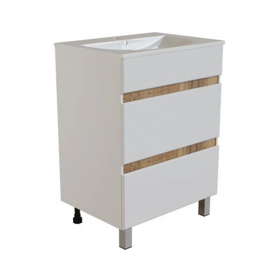 Тумба для комплекта MIXLINE Брикс-50 2 ящика, белый/дуб вотан, под раковину Breeze-50