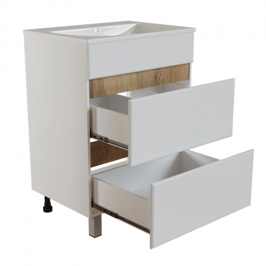 Тумба для комплекта MIXLINE Брикс-50 2 ящика, белый/дуб вотан, под раковину Breeze-50