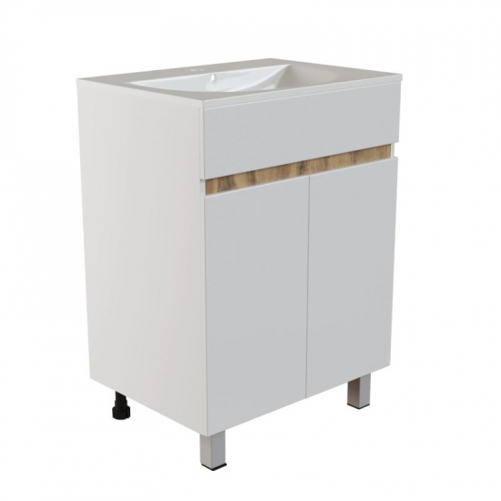 Тумба для комплекта MIXLINE Брикс-60 2 дверцы, белый/дуб вотан, под раковину Breeze-60