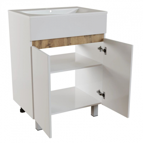 Тумба для комплекта MIXLINE Брикс-60 2 дверцы, белый/дуб вотан, под раковину Breeze-60