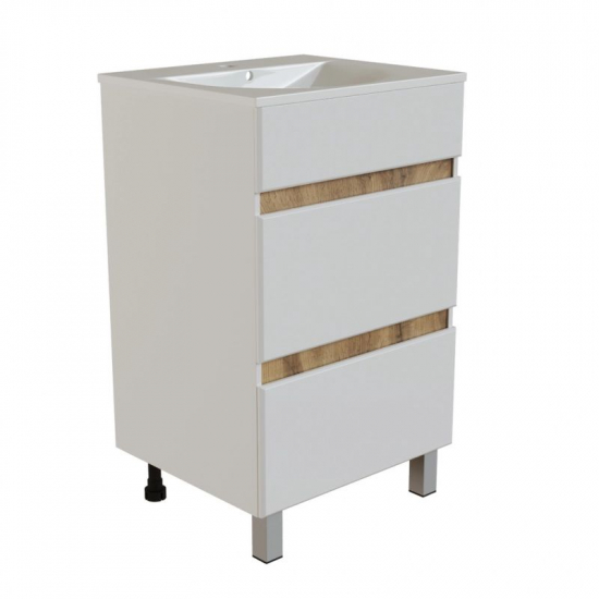 Тумба для комплекта MIXLINE Брикс-60 2 ящика, белый/дуб вотан, под раковину Breeze-60