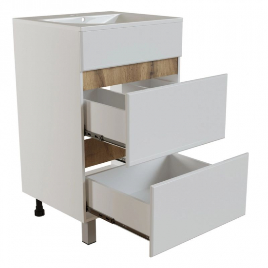 Тумба для комплекта MIXLINE Брикс-60 2 ящика, белый/дуб вотан, под раковину Breeze-60