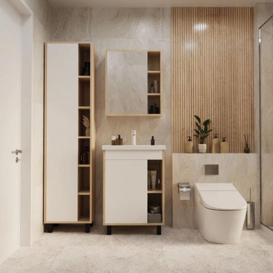 Тумба для комплекта MIXLINE Милтон-60 белый/дуб сонома, под раковину Фостер 60