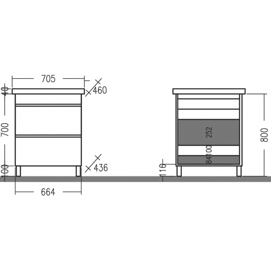 Тумба для комплекта САНТА Марс 70 напольная, с ящиками