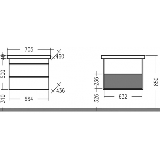 Тумба для комплекта САНТА Марс 70 подвесная, с ящиками
