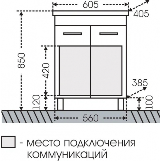 Тумба для комплекта САНТА Омега 60 напольная, 2 дверцы
