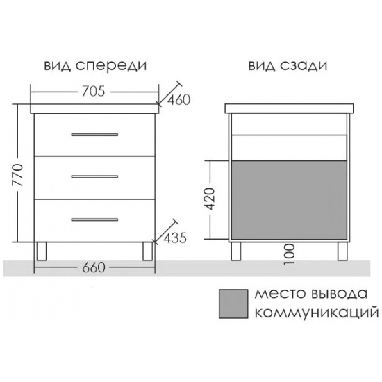 Тумба для комплекта САНТА Омега 70 напольная, 3 ящика