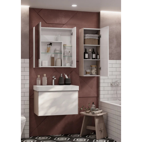 Тумба с раковиной АКВАТОН Асти 70 белая глянцевая, ясень шимо