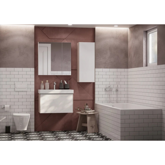 Тумба с раковиной АКВАТОН Асти 70 белая глянцевая, ясень шимо