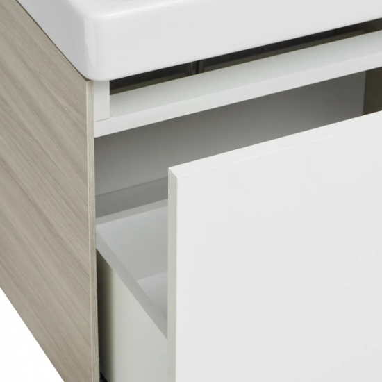 Тумба с раковиной АКВАТОН Асти 70 белая глянцевая, ясень шимо