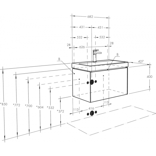 Тумба с раковиной АКВАТОН Асти 70 белая глянцевая, ясень шимо