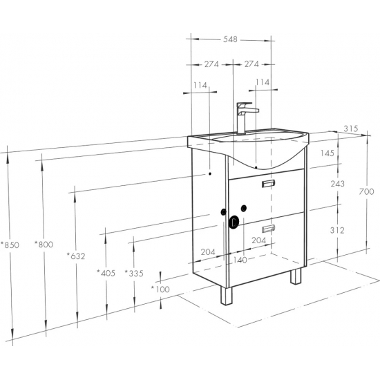Тумба с раковиной АКВАТОН Бекка PRO 60 белая, дуб сомерсет