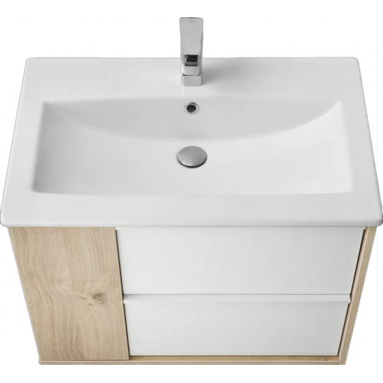 Тумба с раковиной АКВАТОН Бостон 75 дуб эврика, белая глянцевая, раковина Элина 75