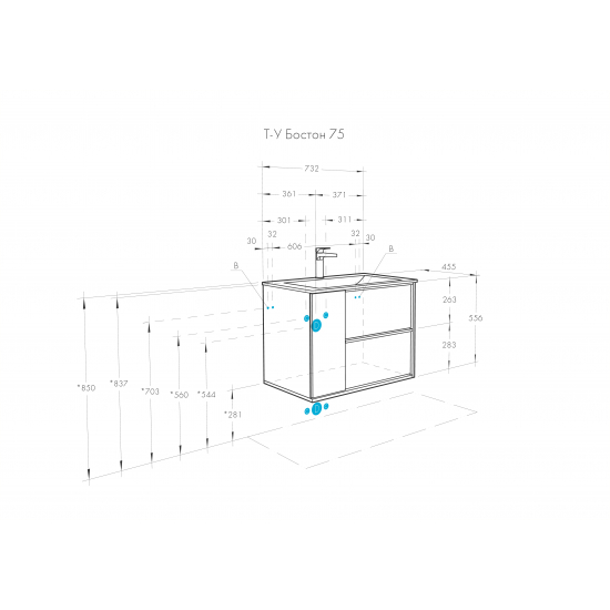 Тумба с раковиной АКВАТОН Бостон 75 дуб эврика, белая глянцевая, раковина Элина 75