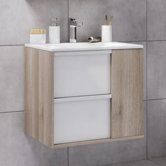 Тумба с раковиной АКВАТОН Бостон 75 дуб эврика, белая глянцевая, раковина Элина 75