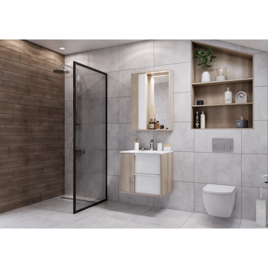 Тумба с раковиной АКВАТОН Бостон 75 дуб эврика, белая глянцевая, раковина Элина 75