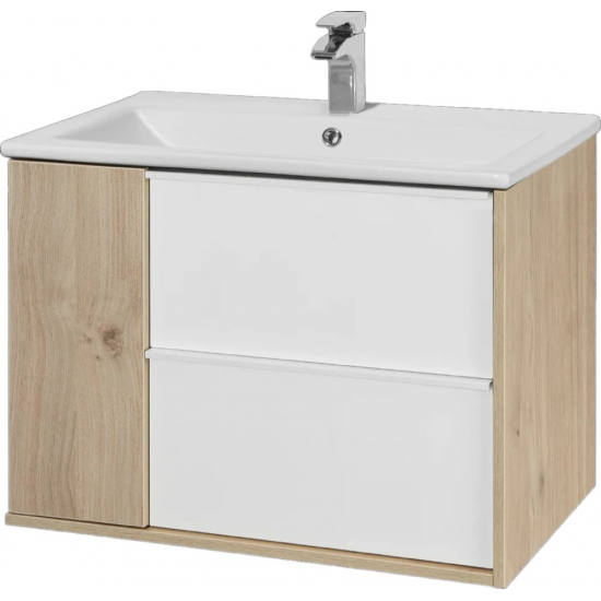Тумба с раковиной АКВАТОН Бостон 75 дуб эврика, белая глянцевая, раковина Элина 75