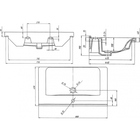 Тумба с раковиной АКВАТОН Флай 80 дуб крафт
