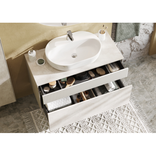 Тумба с раковиной АКВАТОН Марбл 100 слэйт, белая матовая, раковина 732700B000