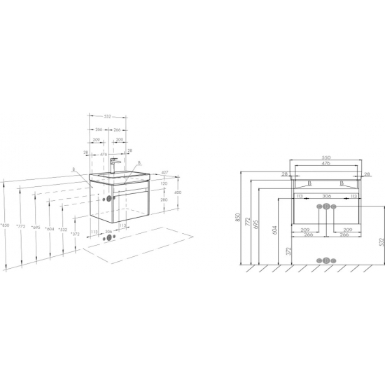 Тумба с раковиной АКВАТОН Марти 55 ясень шимо