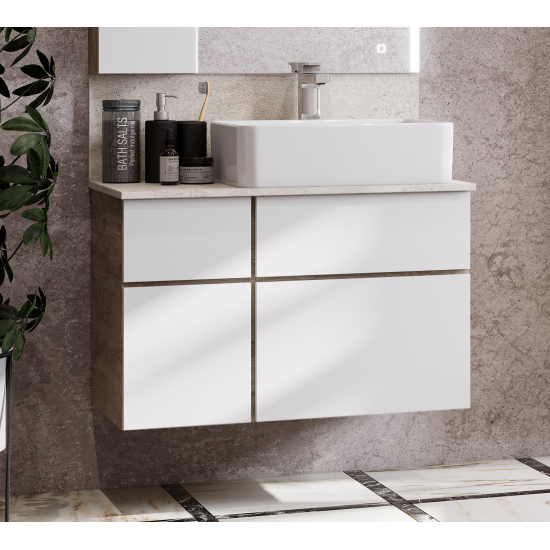 Тумба с раковиной АКВАТОН Мишель 80 дуб эндгрейн, раковина AQUATON Mila 35