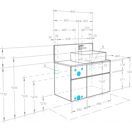 Тумба с раковиной АКВАТОН Мишель 80 дуб рустикальный, раковина AQUATON Mila 35