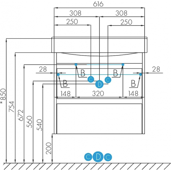 Тумба с раковиной АКВАТОН Нортон 65, подвесная. белый глянец