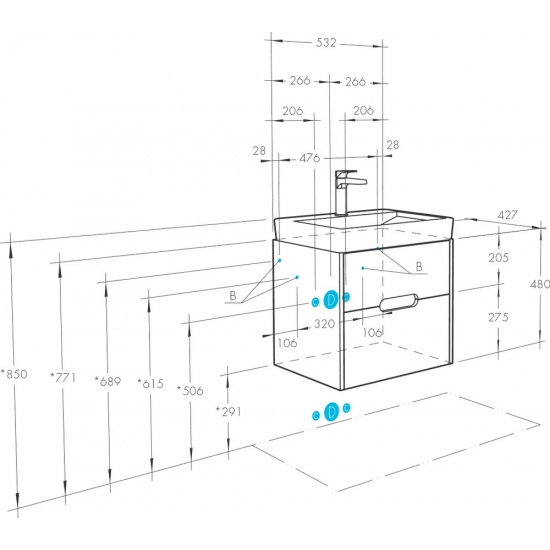 Тумба с раковиной АКВАТОН Оливия 55 белая матовая