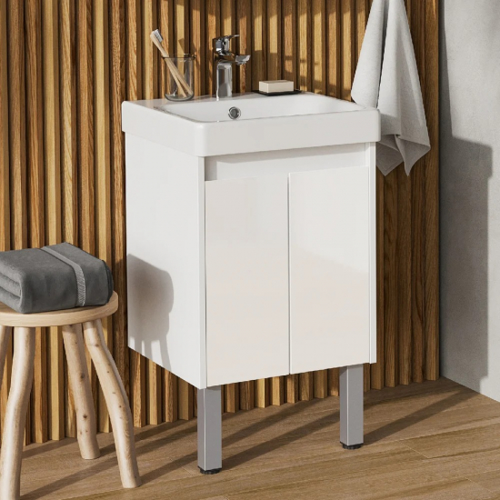 Тумба с раковиной АКВАТОН Сканди 45 белая глянцевая, белая матовая