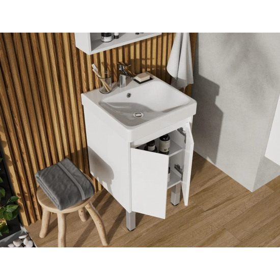 Тумба с раковиной АКВАТОН Сканди 45 белая глянцевая, белая матовая