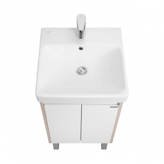 Тумба с раковиной АКВАТОН Сканди 45 белая глянцевая, дуб верона