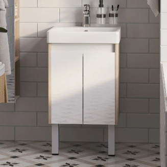 Тумба с раковиной АКВАТОН Сканди 45 белая глянцевая, дуб верона