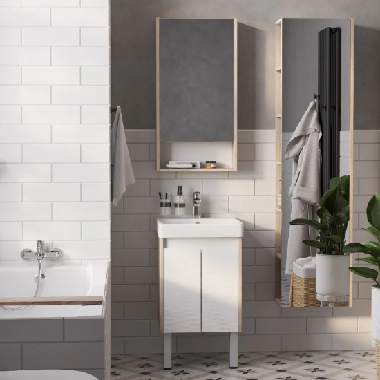 Тумба с раковиной АКВАТОН Сканди 45 белая глянцевая, дуб верона