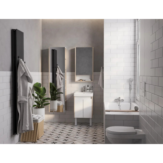 Тумба с раковиной АКВАТОН Сканди 45 белая глянцевая, дуб верона