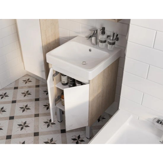 Тумба с раковиной АКВАТОН Сканди 45 белая глянцевая, дуб верона