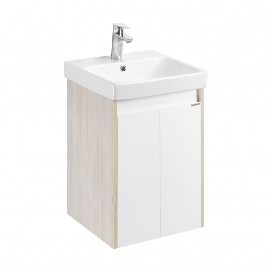 Тумба с раковиной АКВАТОН Сканди 45 белая глянцевая, дуб верона