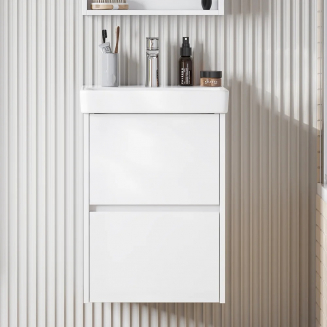 Тумба с раковиной АКВАТОН Сканди 45 белый глянец, белый матовый