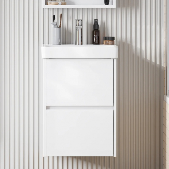 Тумба с раковиной АКВАТОН Сканди 45 белый глянец, белый матовый