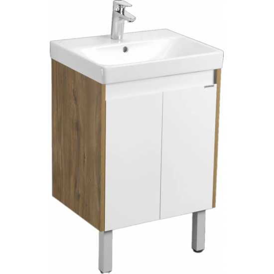 Тумба с раковиной АКВАТОН Сканди 55 белая глянцевая, дуб рустикальный