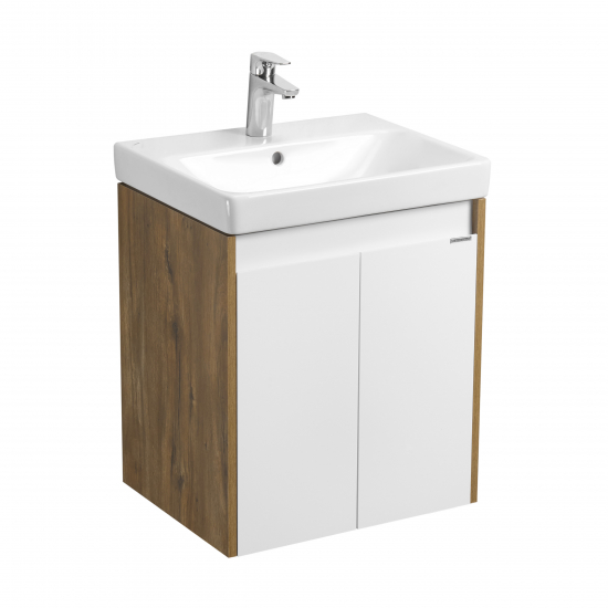Тумба с раковиной АКВАТОН Сканди 55 белая глянцевая, дуб рустикальный