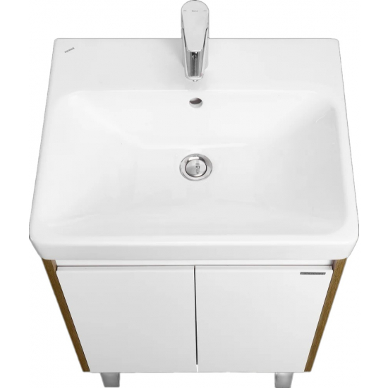 Тумба с раковиной АКВАТОН Сканди 55 белая глянцевая, дуб рустикальный