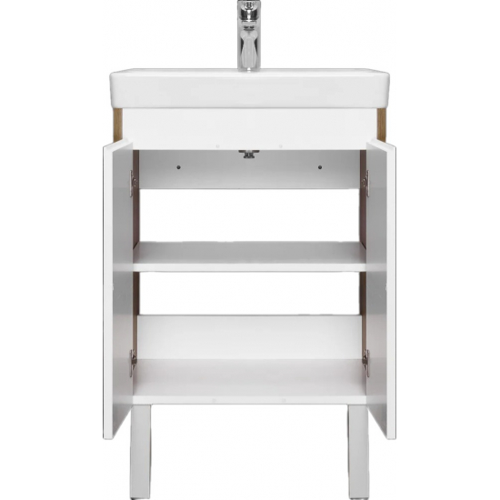 Тумба с раковиной АКВАТОН Сканди 55 белая глянцевая, дуб рустикальный