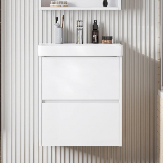 Тумба с раковиной АКВАТОН Сканди 55 белый глянец, белый матовый