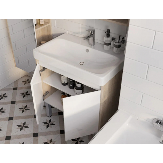 Тумба с раковиной АКВАТОН Сканди 70 белая глянцевая, дуб верона