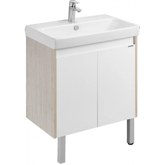 Тумба с раковиной АКВАТОН Сканди 70 белая глянцевая, дуб верона
